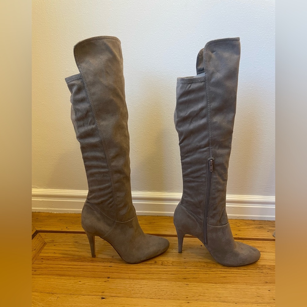 INC International Concepts Knee-High Heeled Boots, Size 8 Taupe Colored Boots